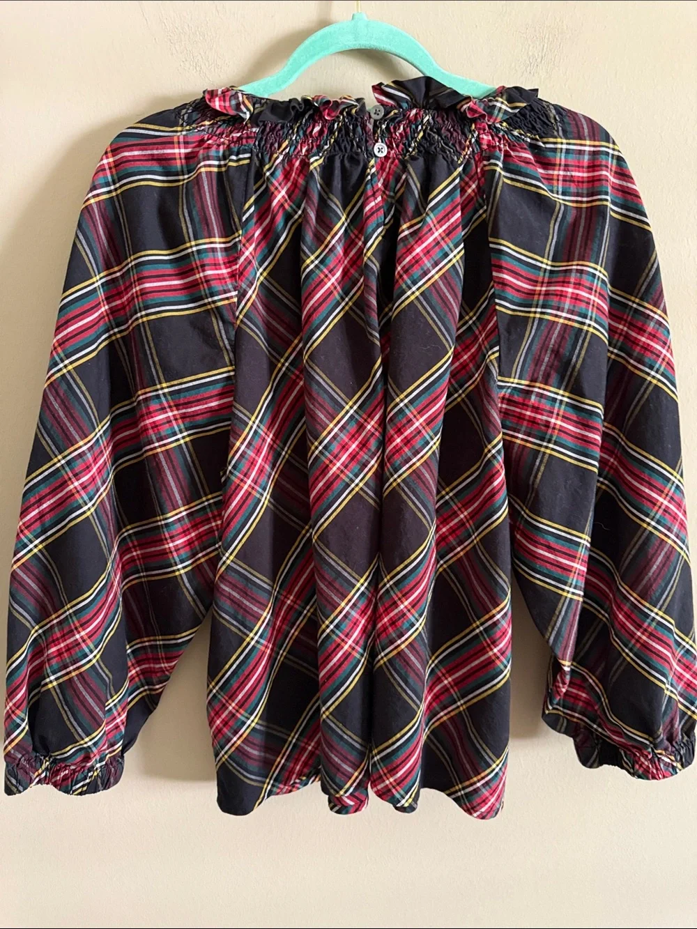 J.Crew Plaid Ruffle Neck Blouse Women’s XL Tartan Cotton Popover Top XL